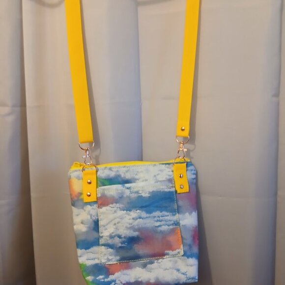 New Rainbow Clouds Sky print Crossbody Purse Bag Small Blue Pink Yellow Green - Picture 8 of 11